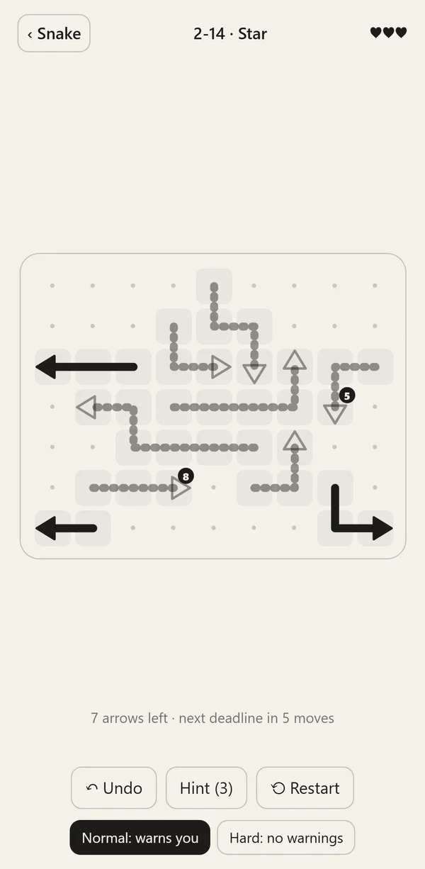 Level with numbered timed arrows